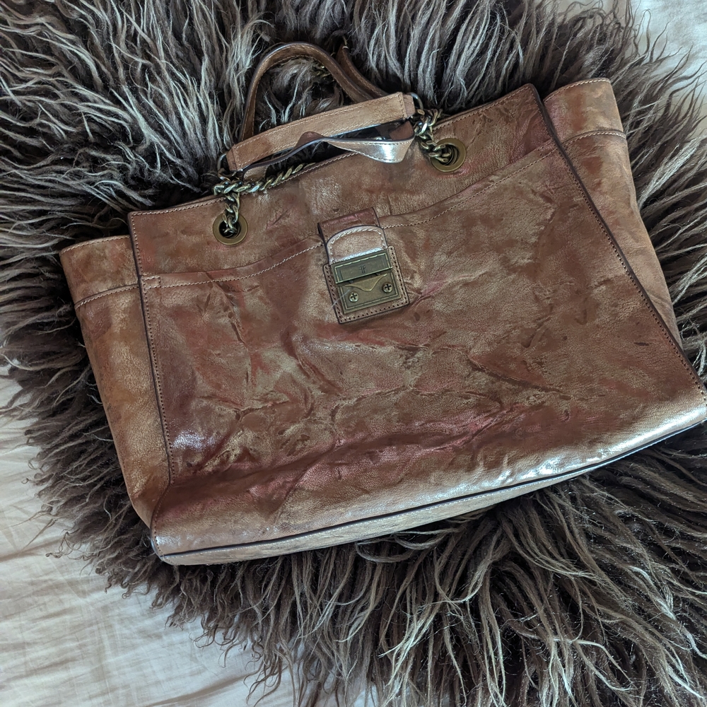Metallic Bronze Chain Strap Handbag